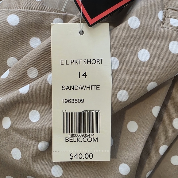 NWT Kim Rogers Polka Dot Bermuda Shorts Stretch Beach Sand/White Women's 14 - Picture 9 of 10